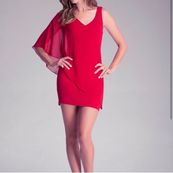 Bebe Asymmetrical Flutter Sleeve Printed Dress (M, Blue/Floral) - Picture 12 of 13